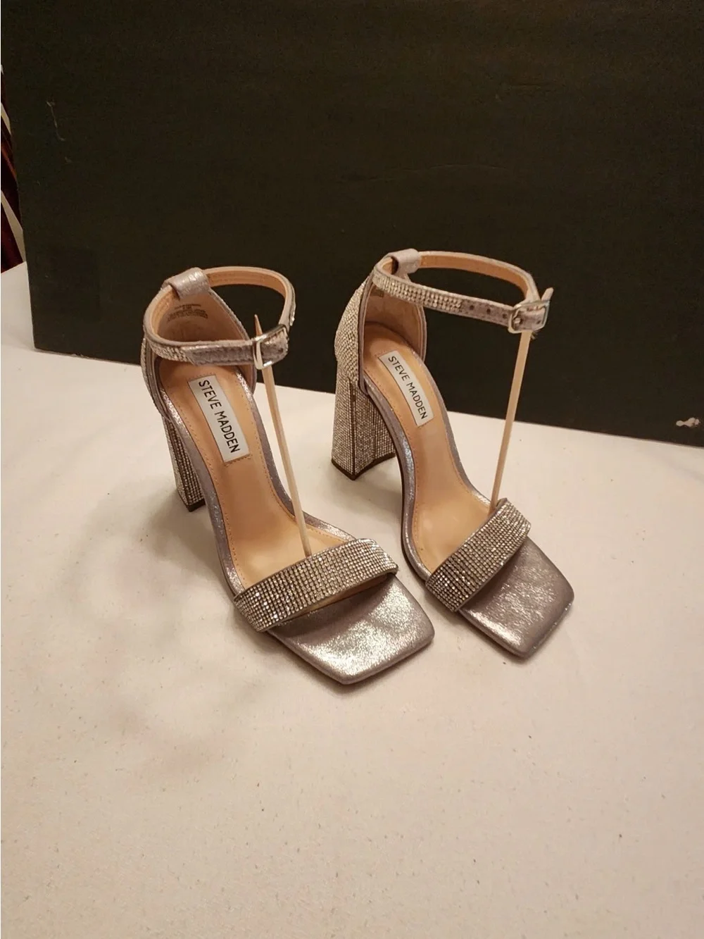 Steve Madden Silver Crystal Block Heel Sandals